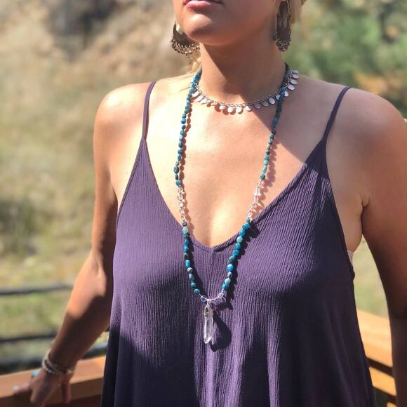 Sterling Silver Blue Aquamarine and Apatite Quartz Necklace - Picture 2 of 9